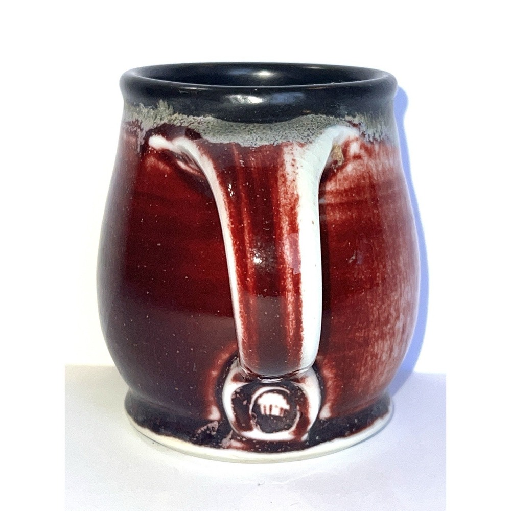 Larry Spears Mug Studio Art Pottery Drip Orange Glaze Hand Thrown Signed 14oz - Picture 5 of 8
